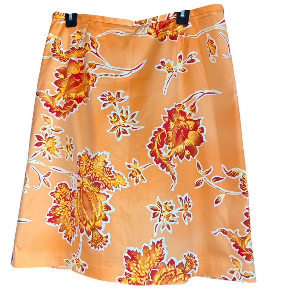 Valerie Stevens Orange Tropical Floral Beaded A-Line Skirt Womens Size 12‎